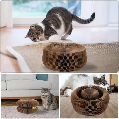 HausPets Rascador de cartón plegable 2 en 1 para gatos con campana HausPets Rascador de cartón plegable 2 en 1 para gatos con campana