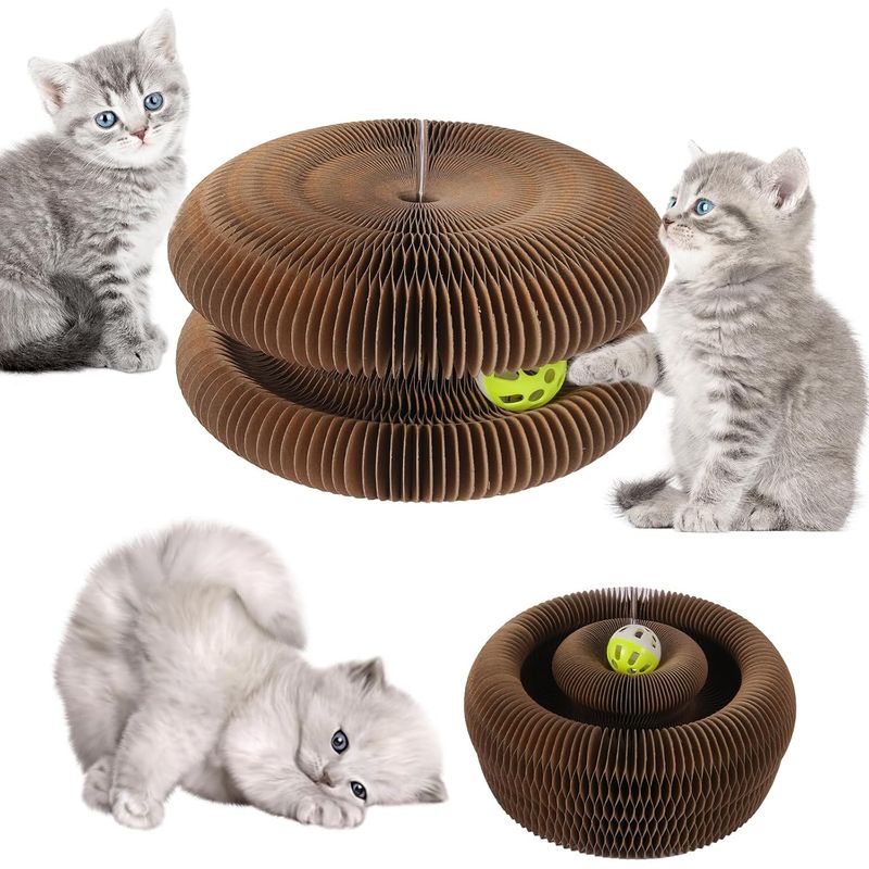 HausPets Magischer Katzenkratzer aus Pappe, Faltbar 2-in-1 mit Glocke
