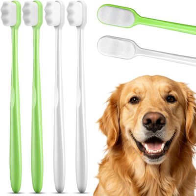 Lot 4 brosses à dents chien chat – Poils souples – Blanc/vert