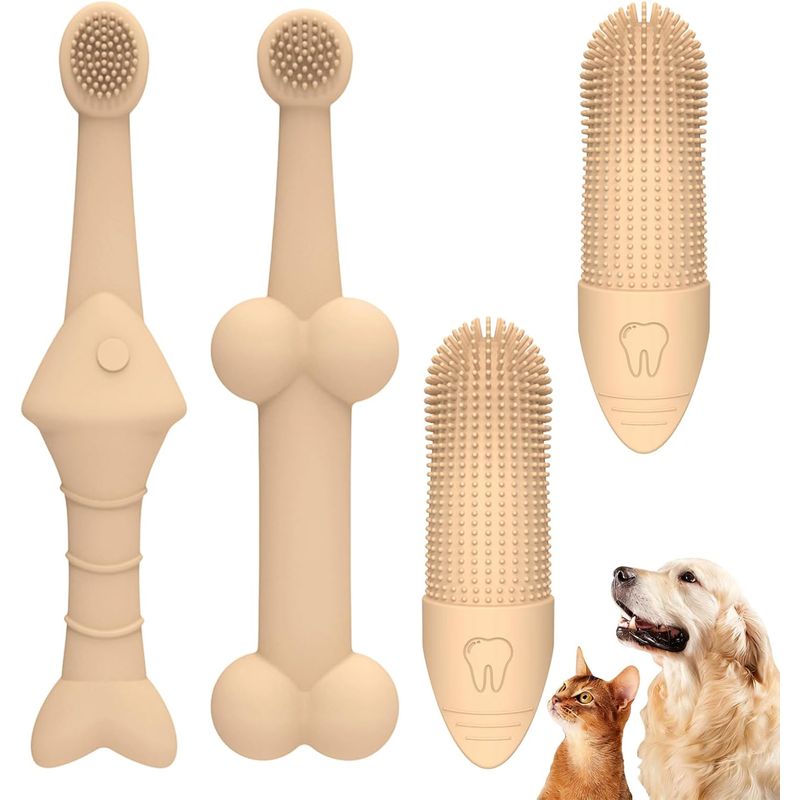 Set 4 brosses chien chat – Silicone + doigts – Hygiène douce