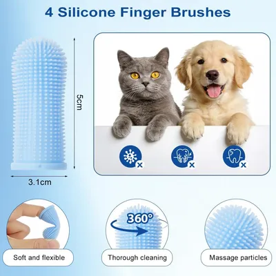 8 brosses à dents chien – Triple tête + doigts – Anti-plaque 8 brosses à dents chien – Triple tête + doigts – Anti-plaque