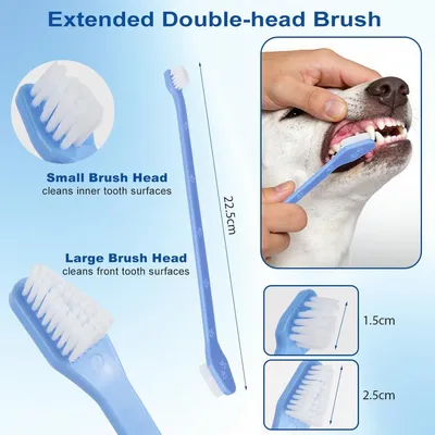 8 brosses à dents chien – Triple tête + doigts – Anti-plaque 8 brosses à dents chien – Triple tête + doigts – Anti-plaque