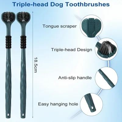 8 brosses à dents chien – Triple tête + doigts – Anti-plaque 8 brosses à dents chien – Triple tête + doigts – Anti-plaque