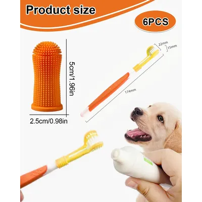 Lot 6 brosses à dents chien – 3 triple tête + 3 doigts Lot 6 brosses à dents chien – 3 triple tête + 3 doigts