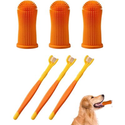 Lot 6 brosses à dents chien – 3 triple tête + 3 doigts