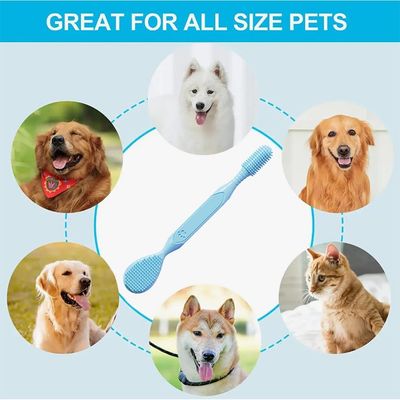 HausPets Cepillo de dientes de doble cabezal para perros y gatos, azul
