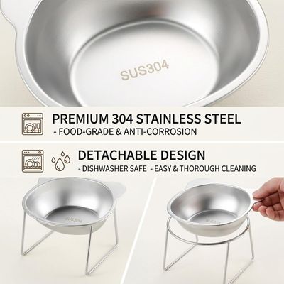 Gamelle chat surélevée inox – Bol incliné 15° – 2 pièces