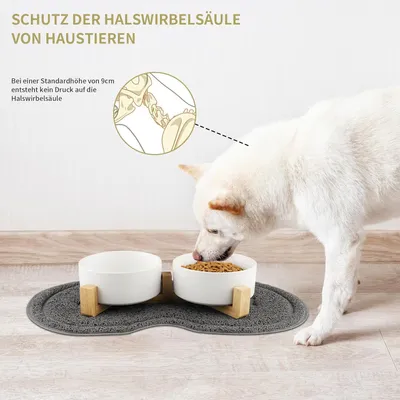 400-ml-Hundenapf-Set – 2 Keramiknäpfe + Bambusständer