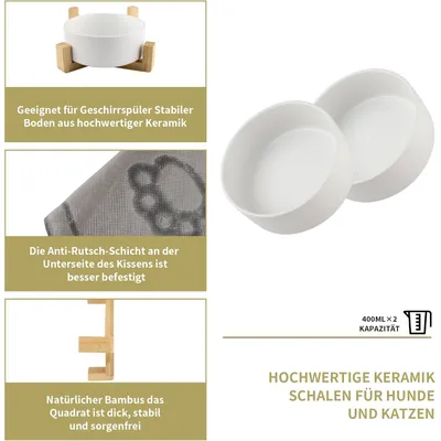 400-ml-Hundenapf-Set – 2 Keramiknäpfe + Bambusständer