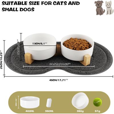 Gamelle chien 400mL – 2 pièces céramique + support bambou