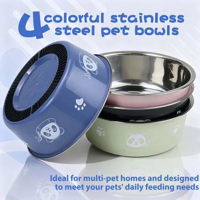 Set mit 4 Edelstahl-Katzennäpfen, 14 cm – rutschfest – 4 Farben