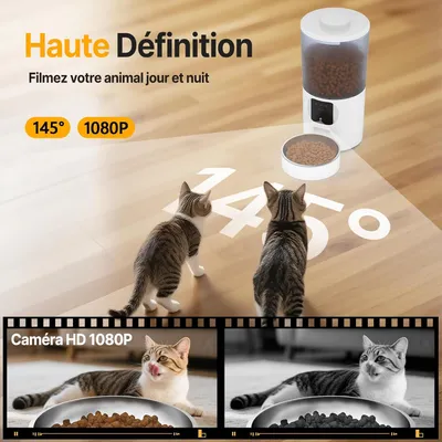 Distributeur croquettes chat automatique WiFi caméra 5L blanc Distributeur croquettes chat automatique WiFi caméra 5L blanc