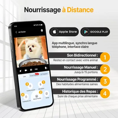Distributeur croquettes chat automatique WiFi caméra 5L blanc Distributeur croquettes chat automatique WiFi caméra 5L blanc