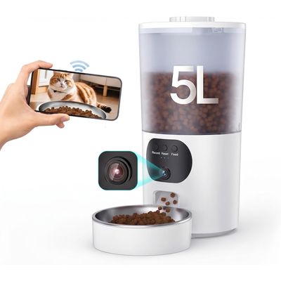 Distributeur croquettes chat automatique WiFi caméra 5L blanc