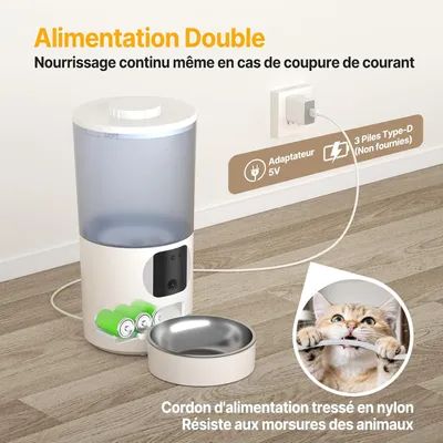 Distributeur croquettes chat automatique WiFi caméra 5L blanc Distributeur croquettes chat automatique WiFi caméra 5L blanc