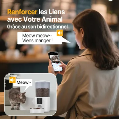 Distributeur croquettes chat automatique WiFi caméra 5L blanc Distributeur croquettes chat automatique WiFi caméra 5L blanc
