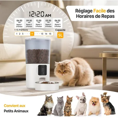 Distributeur croquettes chat automatique WiFi caméra 5L blanc Distributeur croquettes chat automatique WiFi caméra 5L blanc