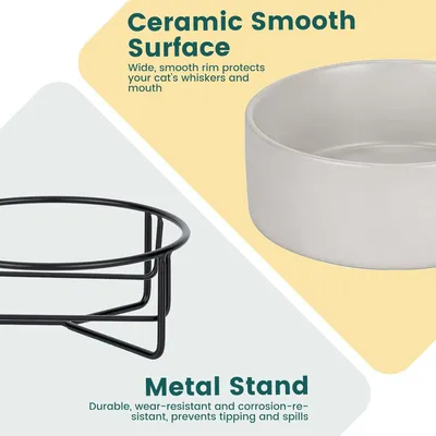 Gamelle Céramique Surélevée Double 2x400ml, Bol Support Métal Chat Gamelle Céramique Surélevée Double 2x400ml, Bol Support Métal Chat