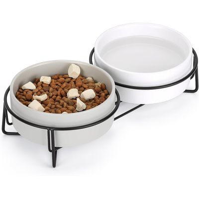 Gamelle Céramique Surélevée Double 2x400ml, Bol Support Métal Chat