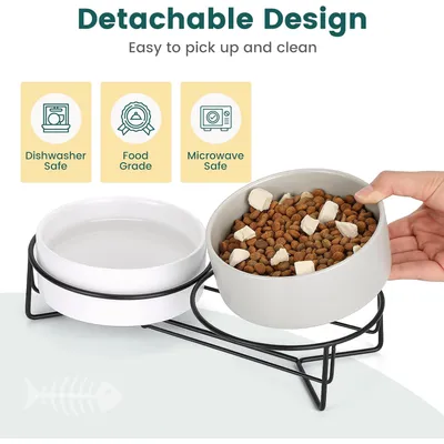 Gamelle Céramique Surélevée Double 2x400ml, Bol Support Métal Chat Gamelle Céramique Surélevée Double 2x400ml, Bol Support Métal Chat