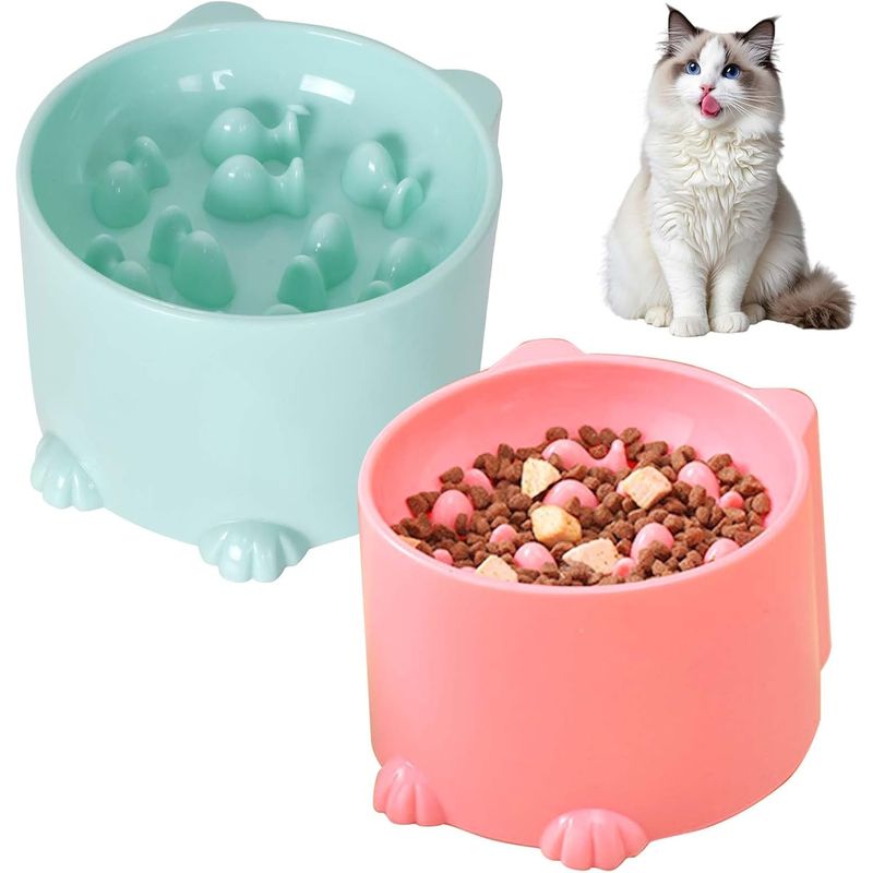 2 erhöhte Fressnäpfe mit Labyrinth-Design – Rosa/Grün