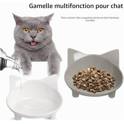 Lot 3 gamelles chat antidérapantes – Gris/blanc/jaune