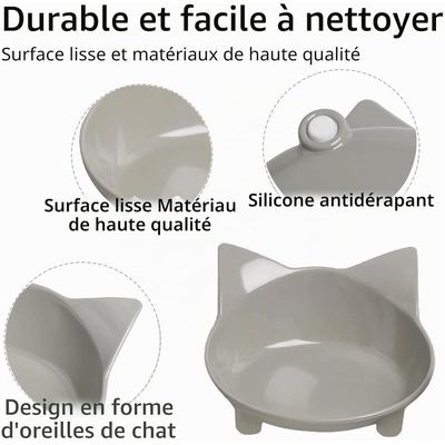 Lot 3 gamelles chat antidérapantes – Gris/blanc/jaune