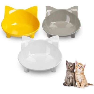 3er-Set rutschfeste Katzennäpfe – Grau/Weiß/Gelb