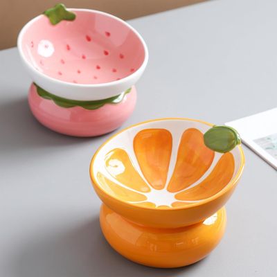Gamelle chat surélevée – Design incliné 15° – Céramique orange