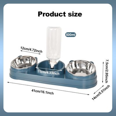 Ensemble 3en1 gamelles chat – Double bol + bouteille 500mL