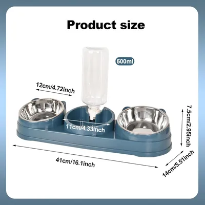 3-in-1 Katzennapf-Set – Doppelnapf + 500-ml-Flasche