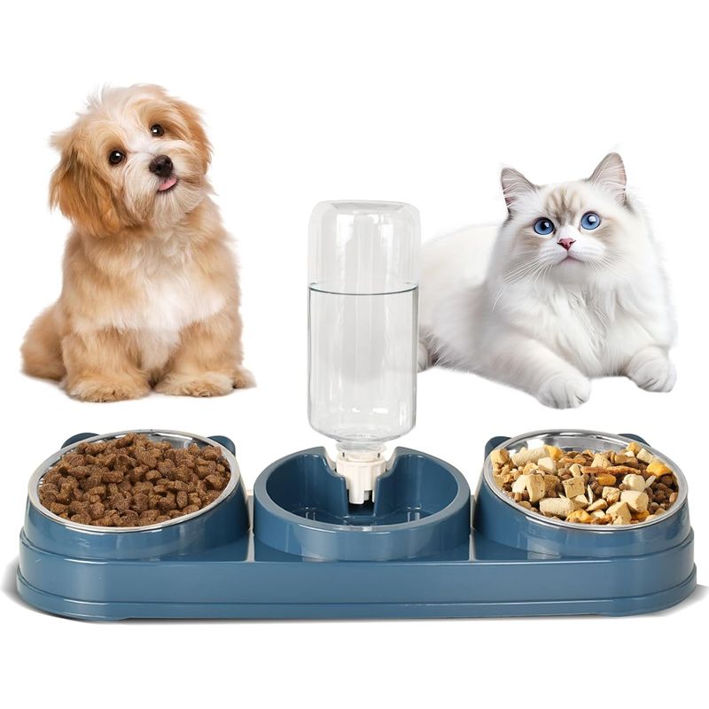 3-in-1 Katzennapf-Set – Doppelnapf + 500-ml-Flasche