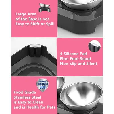 Gamelle Surélevé Inoxydable, 400ml x2 Bol Double d'alimentation, sans Chien Gamelle Surélevé Inoxydable, 400ml x2 Bol Double d'alimentation, sans Chien