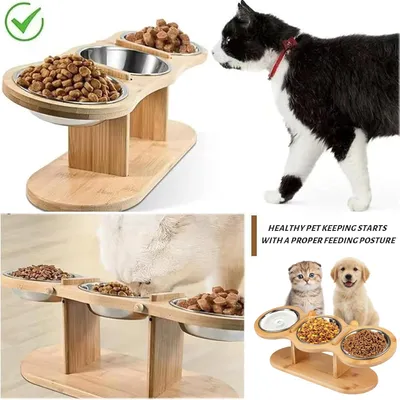 Erhöhter Katzennapf – 3 Edelstahlnäpfe – Höhenverstellbar