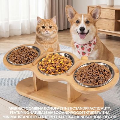 HausPets Comedero gato elevado 3 cuencos acero ajustable