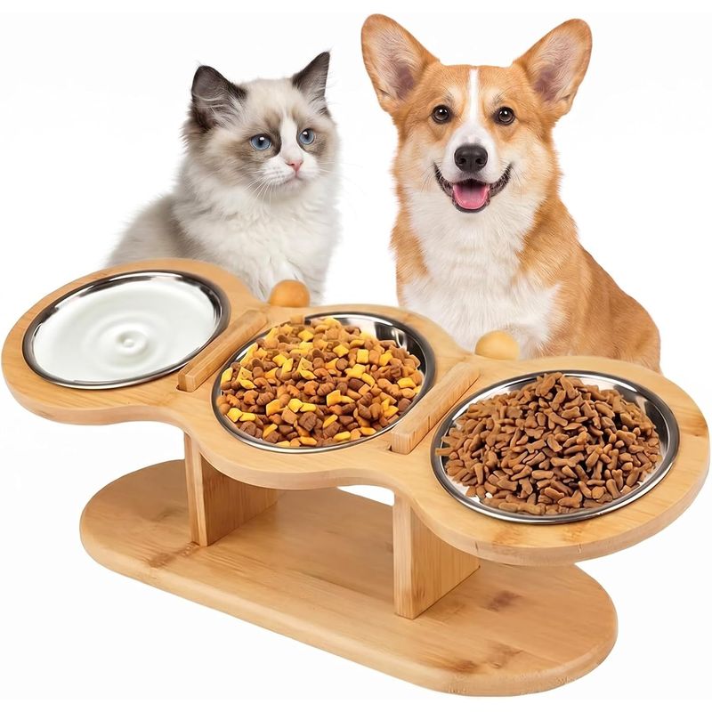 Erhöhter Katzennapf – 3 Edelstahlnäpfe – Höhenverstellbar
