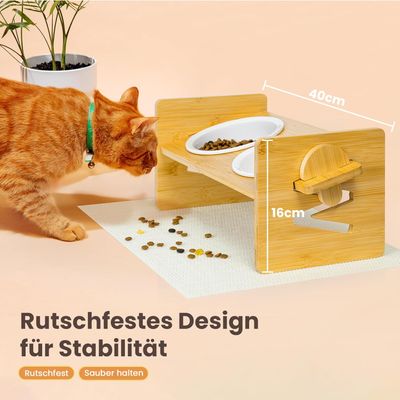 HausPets Comedero elevado soporte inclinado 15°, cerámica ajustable, gatos