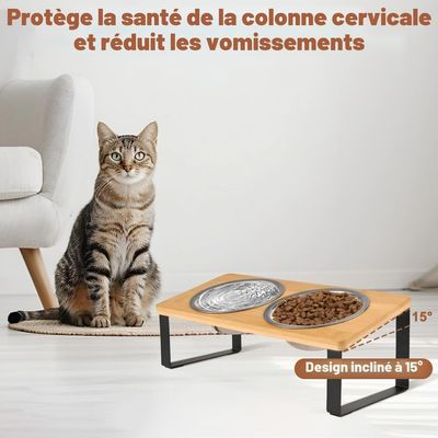 Gamelles surélevées Chats, incliné 15° Inoxydable, Support Bol en