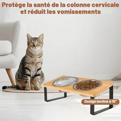 Gamelles surélevées Chats, incliné 15° Inoxydable, Support Bol en