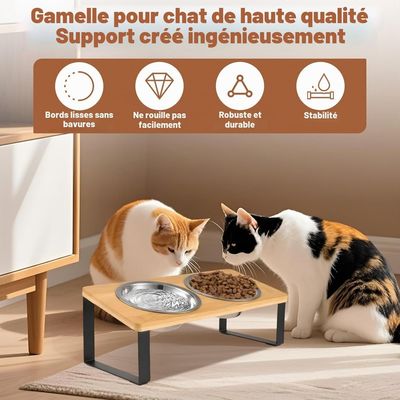 HausPets Comederos elevados gatos, inclinados 15°, acero inoxidable