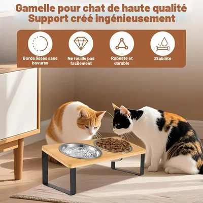 Gamelles surélevées Chats, incliné 15° Inoxydable, Support Bol en