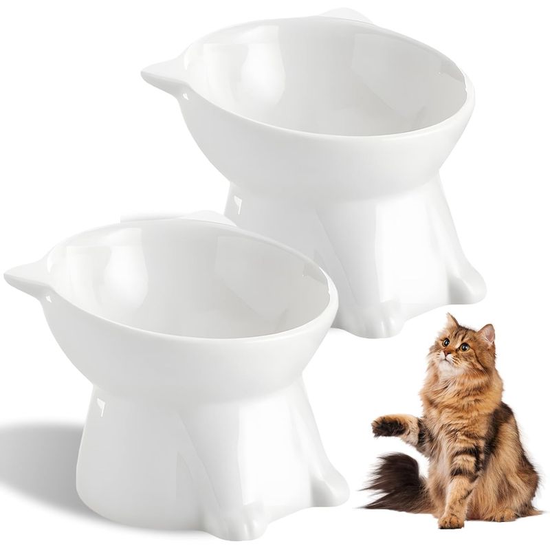 2-teiliges Set erhöhter Futternäpfe, schräger Katzennapf