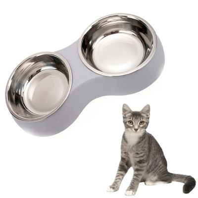 Gamelle Gris, Gamelle 2 Bols Inoxydable Bols Antidérapants, Bowl Mangeoirs