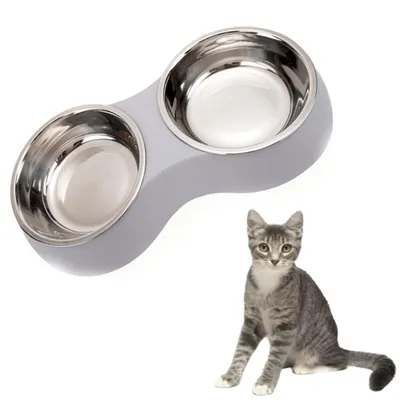 Gamelle Gris, Gamelle 2 Bols Inoxydable Bols Antidérapants, Bowl Mangeoirs Gamelle Gris, Gamelle 2 Bols Inoxydable Bols Antidérapants, Bowl Mangeoirs