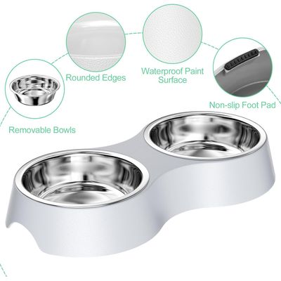 HausPets Comederos grises mascotas, 2 cuencos acero inoxidable