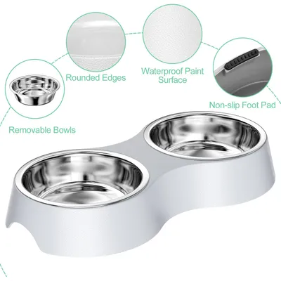 Gamelle Gris, Gamelle 2 Bols Inoxydable Bols Antidérapants, Bowl Mangeoirs Gamelle Gris, Gamelle 2 Bols Inoxydable Bols Antidérapants, Bowl Mangeoirs