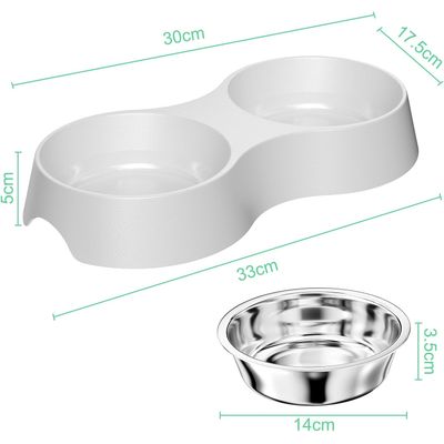 Gamelle Gris, Gamelle 2 Bols Inoxydable Bols Antidérapants, Bowl Mangeoirs
