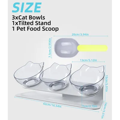 3er-Set erhöhte Katzennäpfe – 3-in-1 – Slow Feeder – 15°