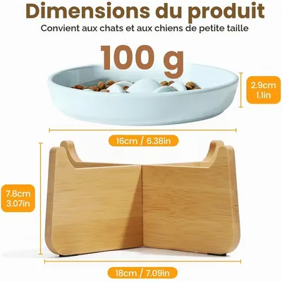 HausPets Comedero de cerámica elevado con soporte de bambú, vómitos secos HausPets Comedero de cerámica elevado con soporte de bambú, vómitos secos