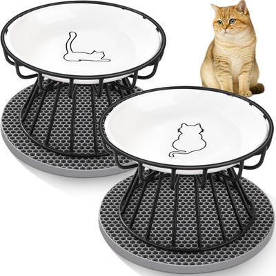 Set mit 2 erhöhten Keramik-Katzennäpfen – Metallständer
